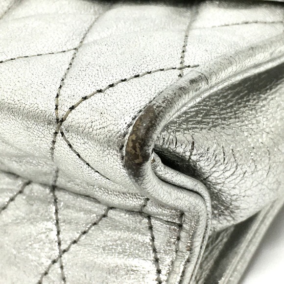 CHANEL Quilted Matelasse Chain Pochette Bag Silver x Gold Hardware - Picture 4 of 13